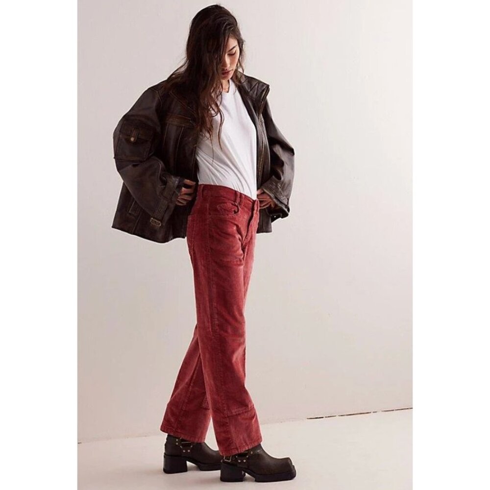 Free People Brick Red Straight Leg Pants